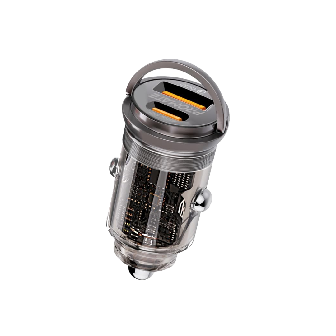 Promate TransDrive-65W 65W RapidCharge™ Transparent Mini Car Charger with Power Delivery & QC 3.0 Promate TransDrive-65W 65W RapidCharge™ Transparent Mini Car Charger with Power Delivery & QC 3.0